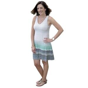 Athleta Santorini Sleeveless Gray Green V Neck Sundress Dress Women Size Medium